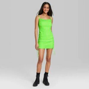 Wild Fable Lime Green Sequin Sleeveless Ruched Side Bodycon Dress | Size L | NWT